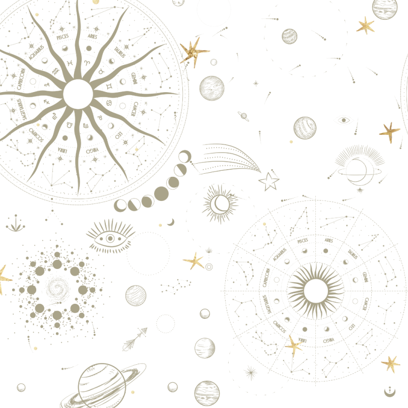 a white background with planets and stars