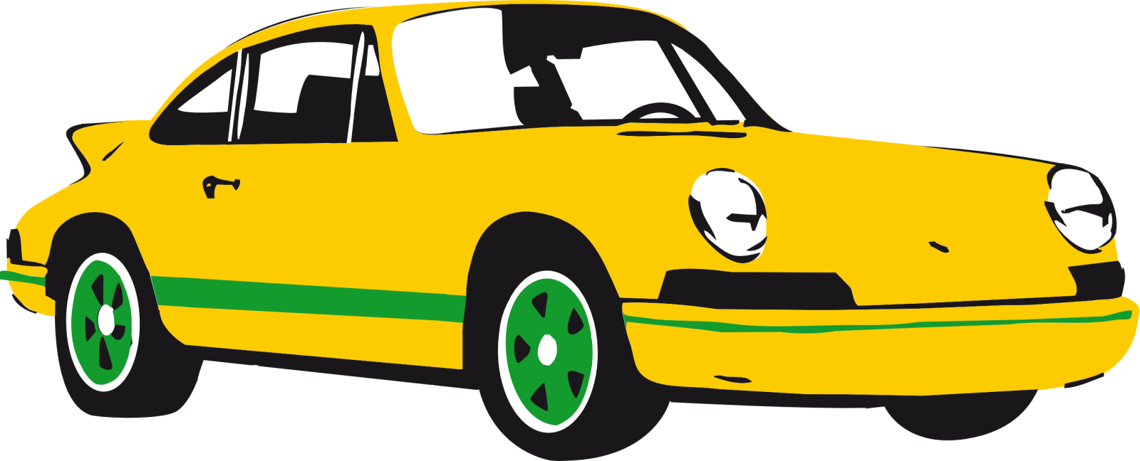 a yellow car with green stripes