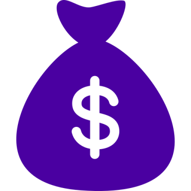 a purple bag with a dollar sign inside