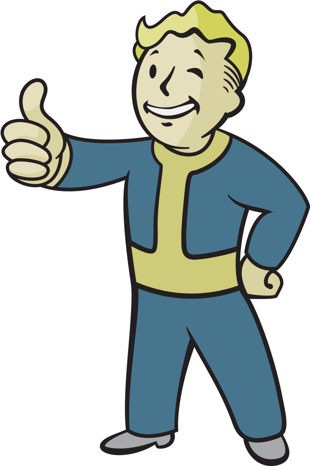 an image of a man in blue overalls giving thumbs