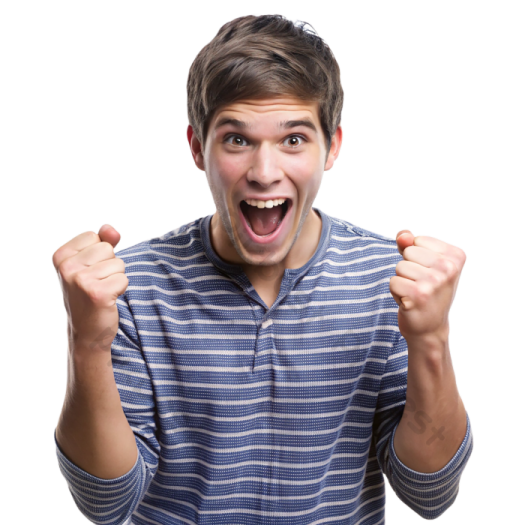 a young man with his hands in the air
