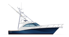 a blue and white boat on a white background