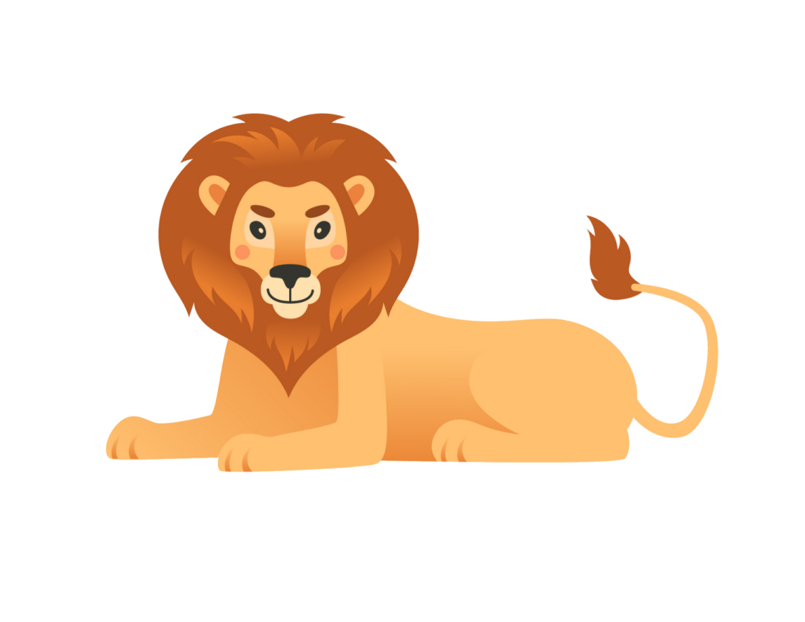 a lion laying down on the ground