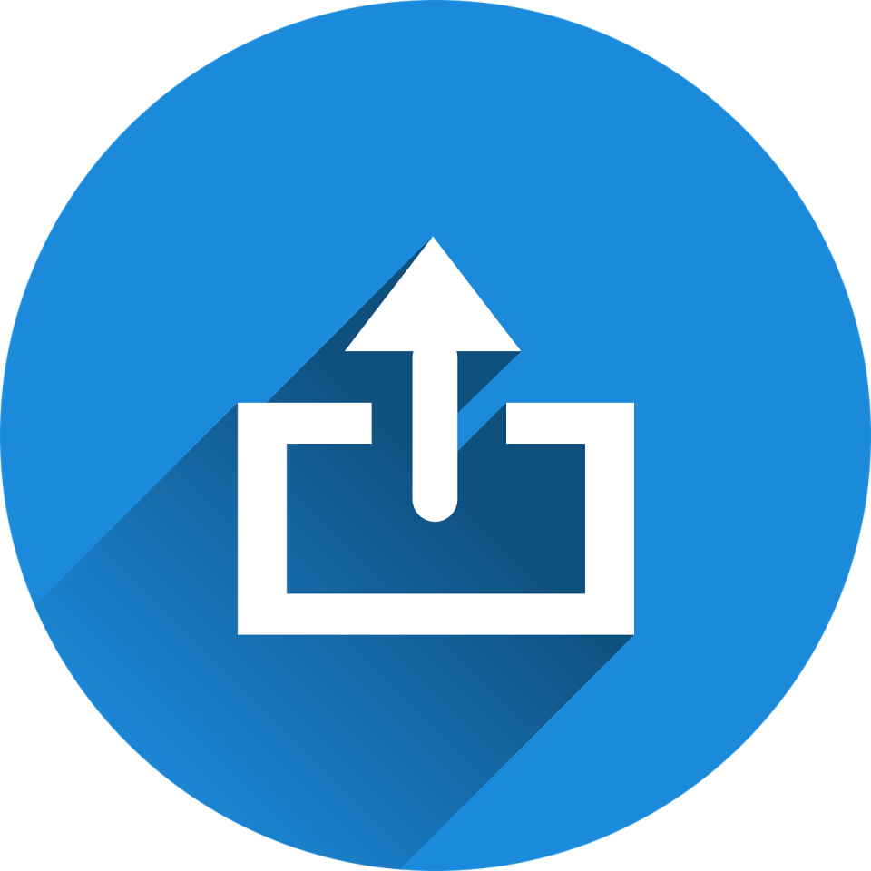 a blue circle with a white arrow on it
