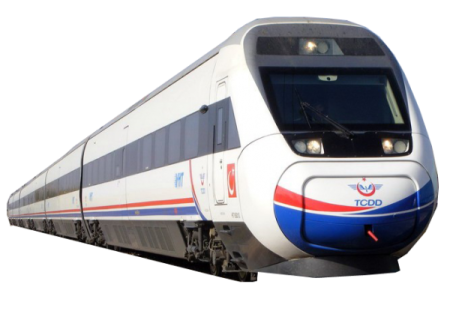 a white and blue train is on the tracks