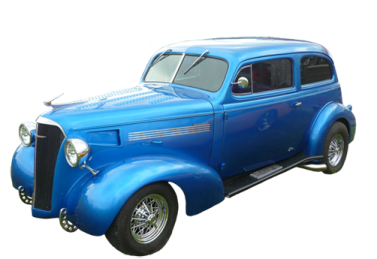 an old blue car on a white background