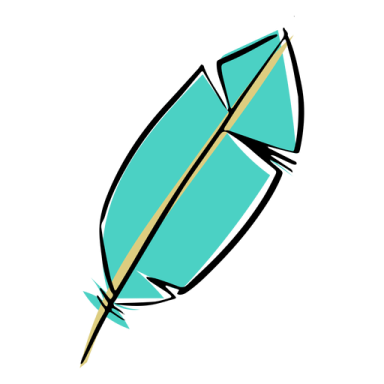 a blue and gold feather on a white background