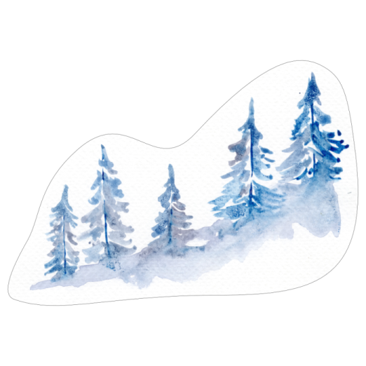a watercolor painting of trees in the snow