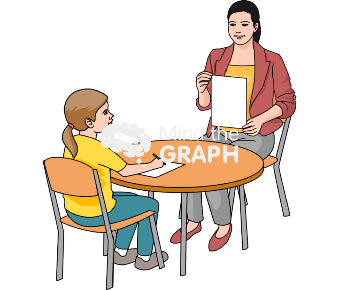 a woman sitting at a table talking to a child