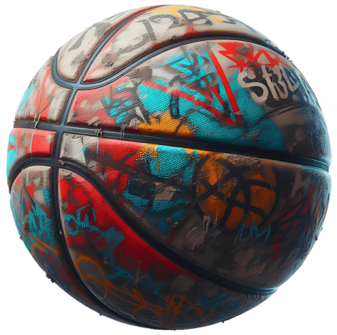 a basketball ball with graffiti on it