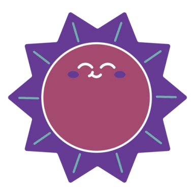 a purple sun with blue rays around it