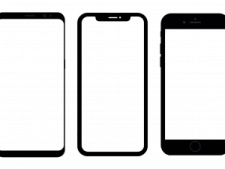 a set of three iphones, one black and one white