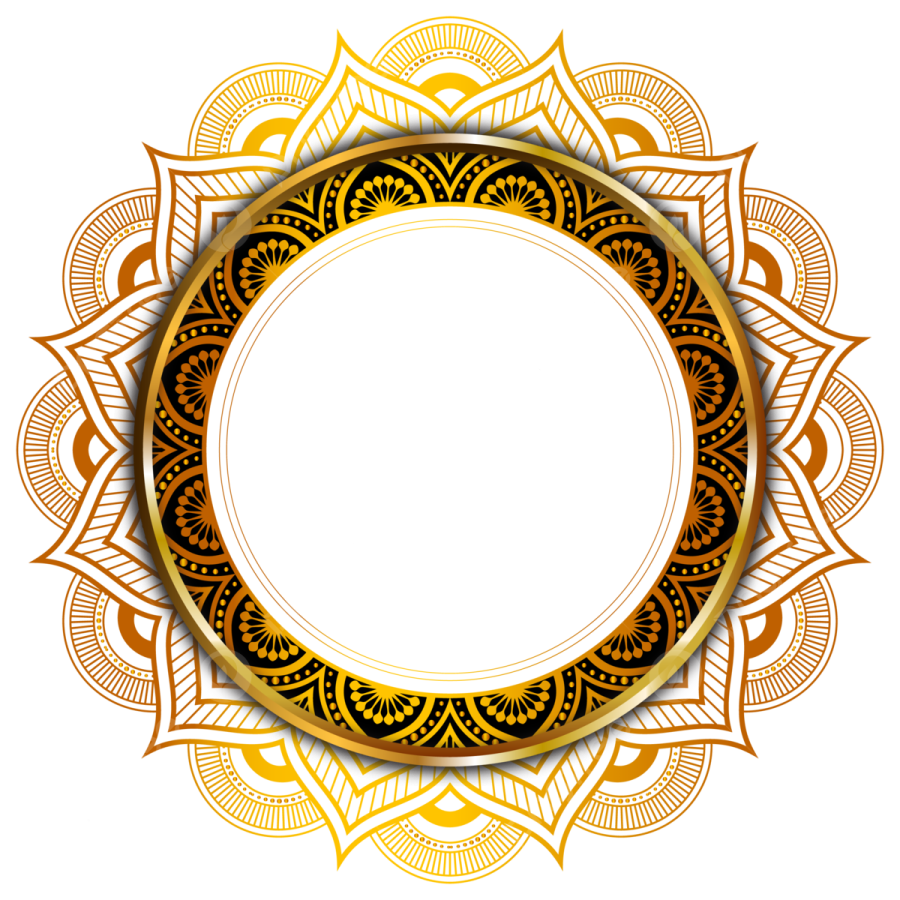 a gold and black circular frame on a white background