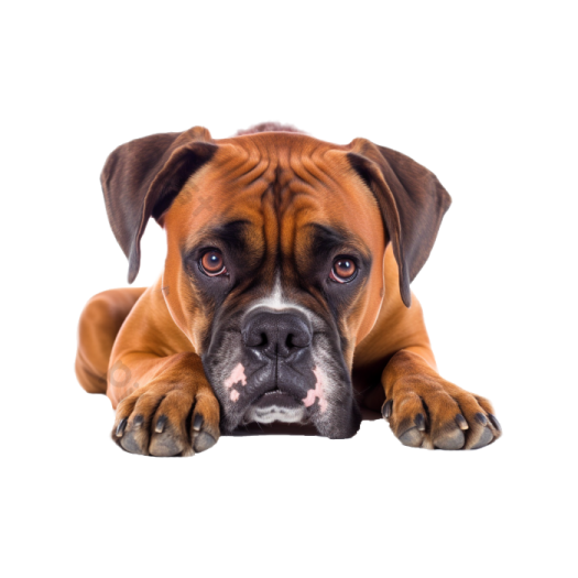 a brown and black dog laying down on the ground