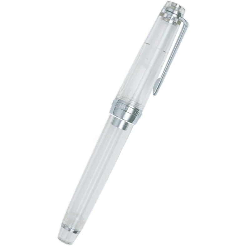 a clear ballpoint pen on a white background