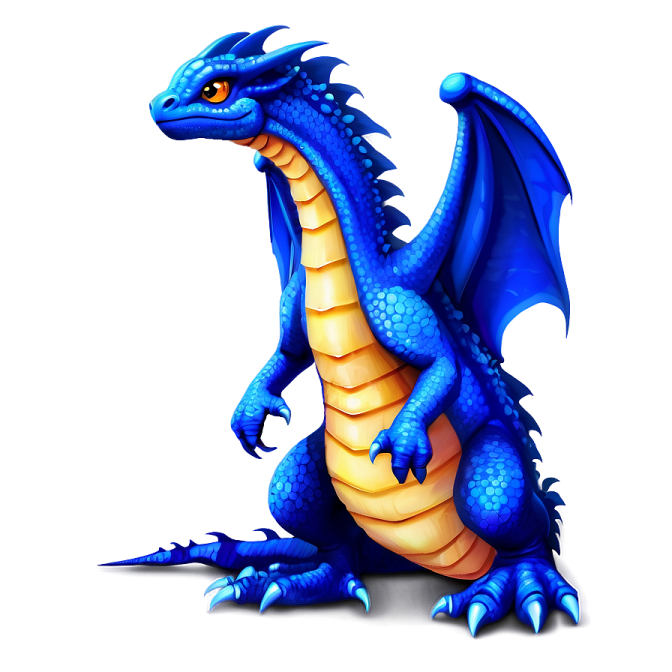 a blue dragon sitting on the ground