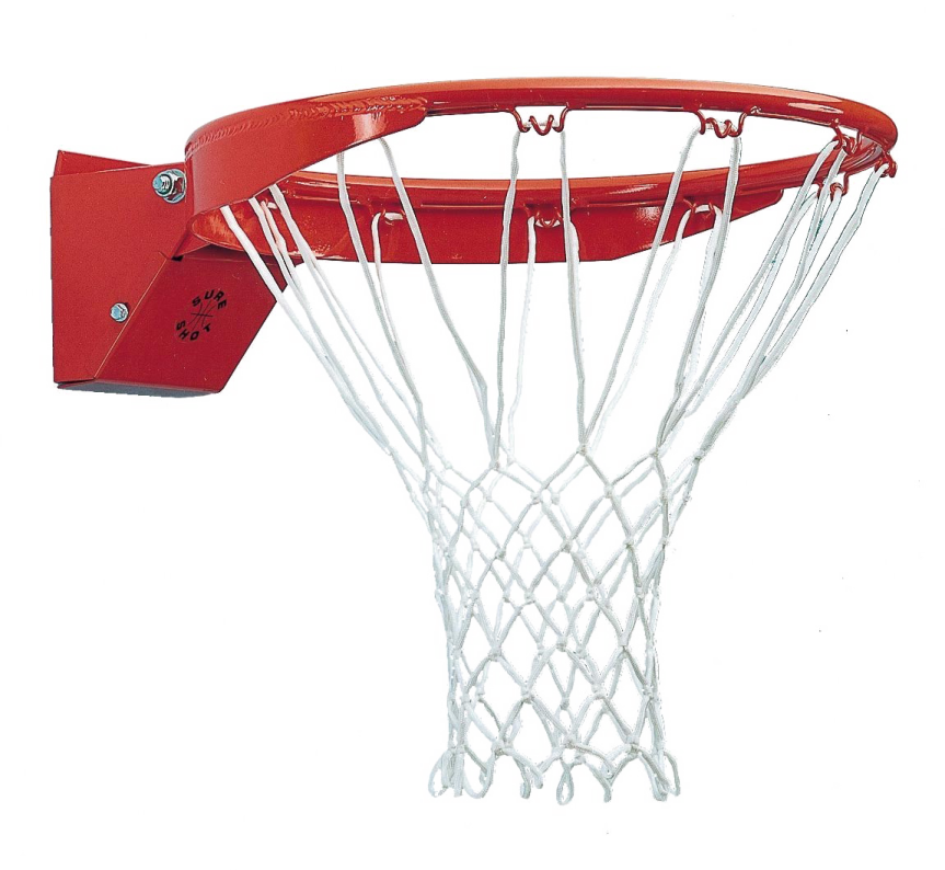 a red and white basketball hoop on a white background