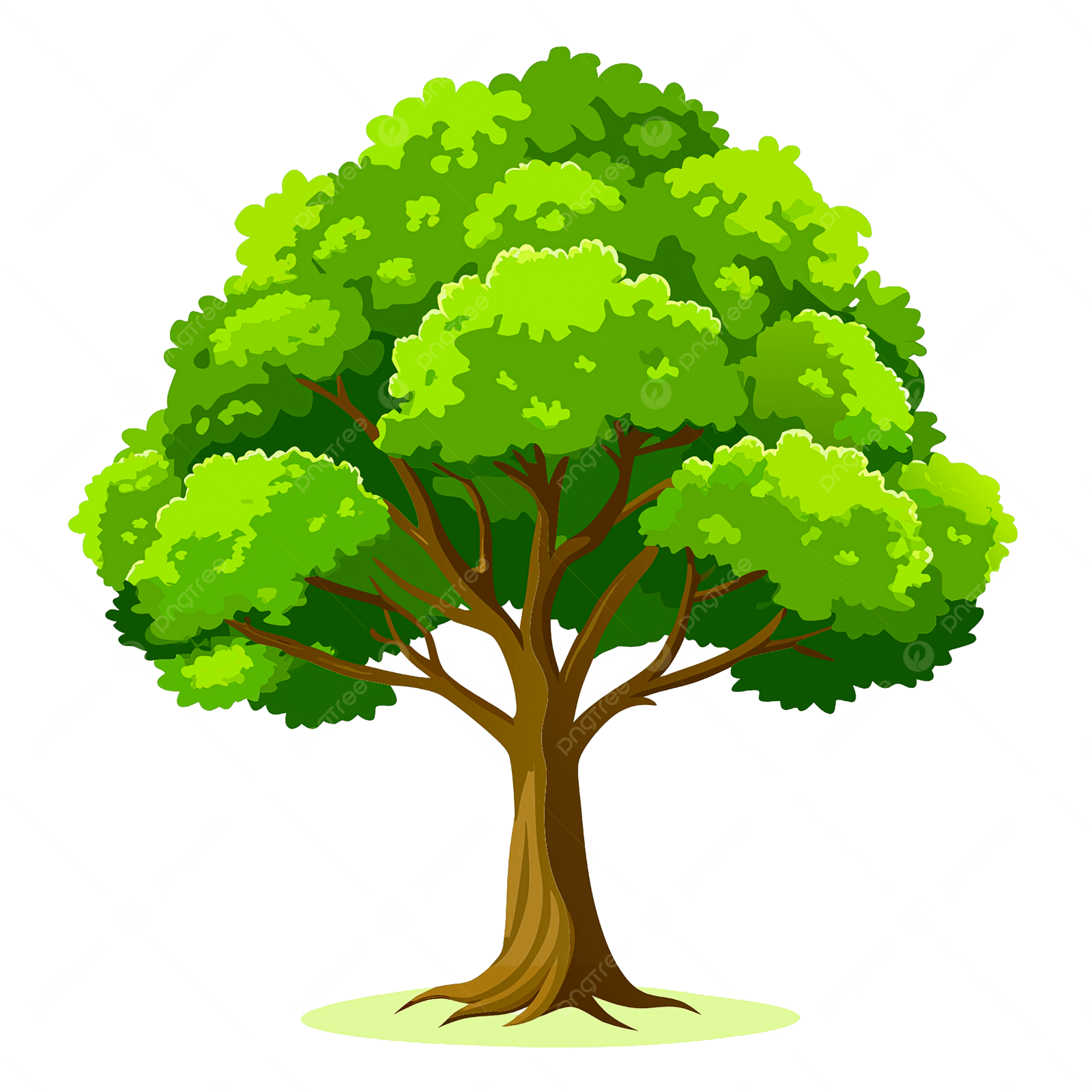a cartoon tree with green leaves and branches