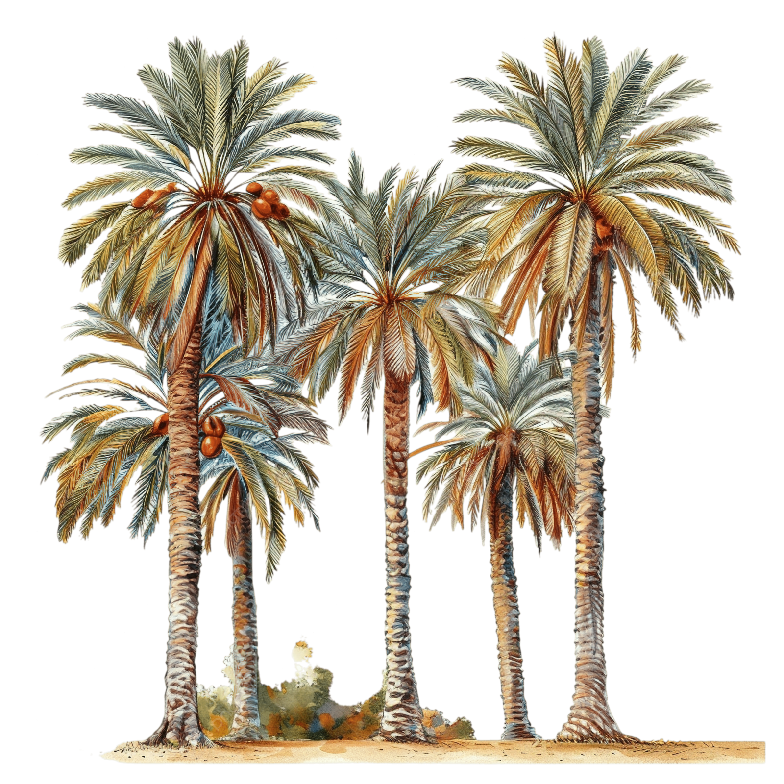 three palm trees on a white background