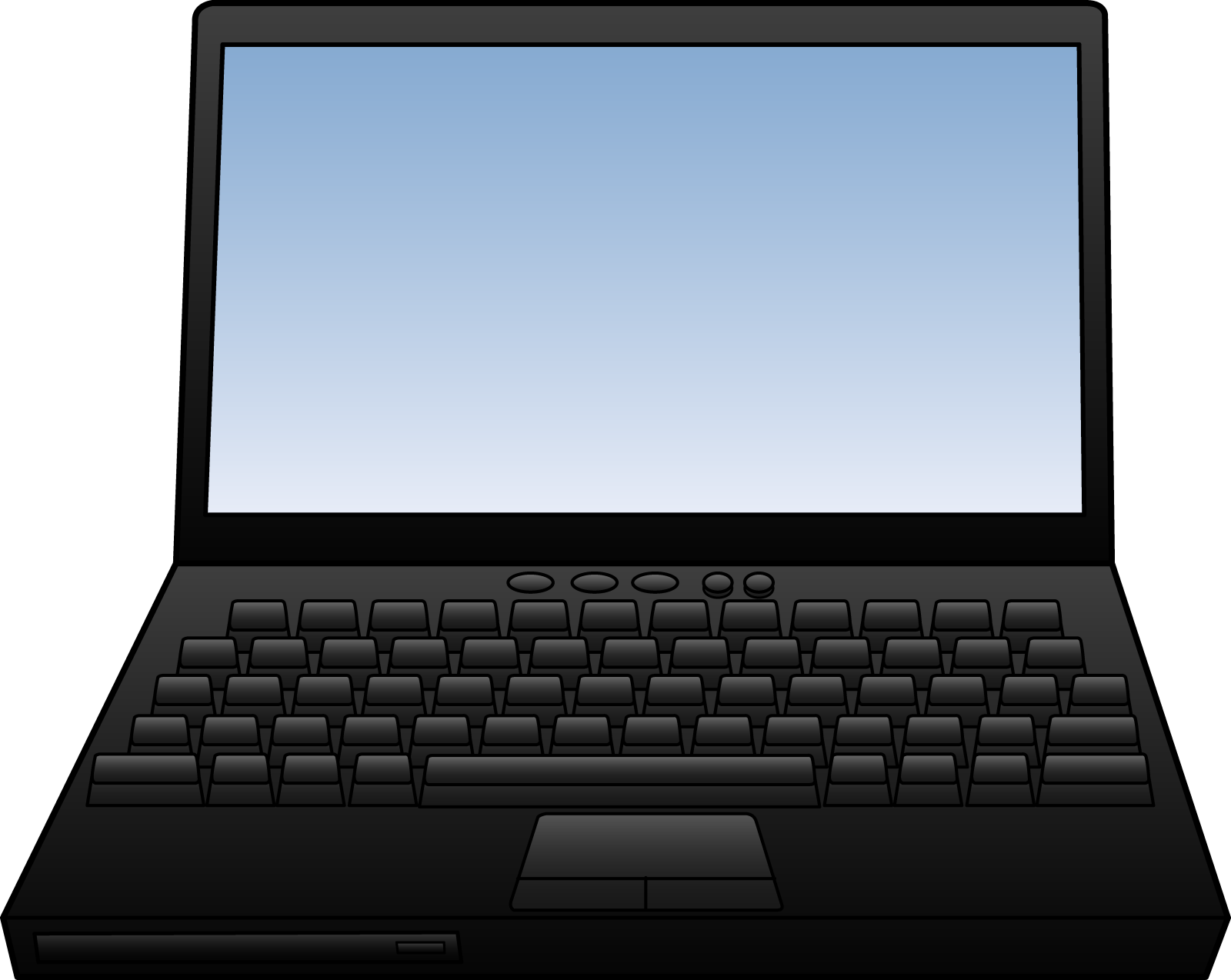 a laptop computer with a blank screen