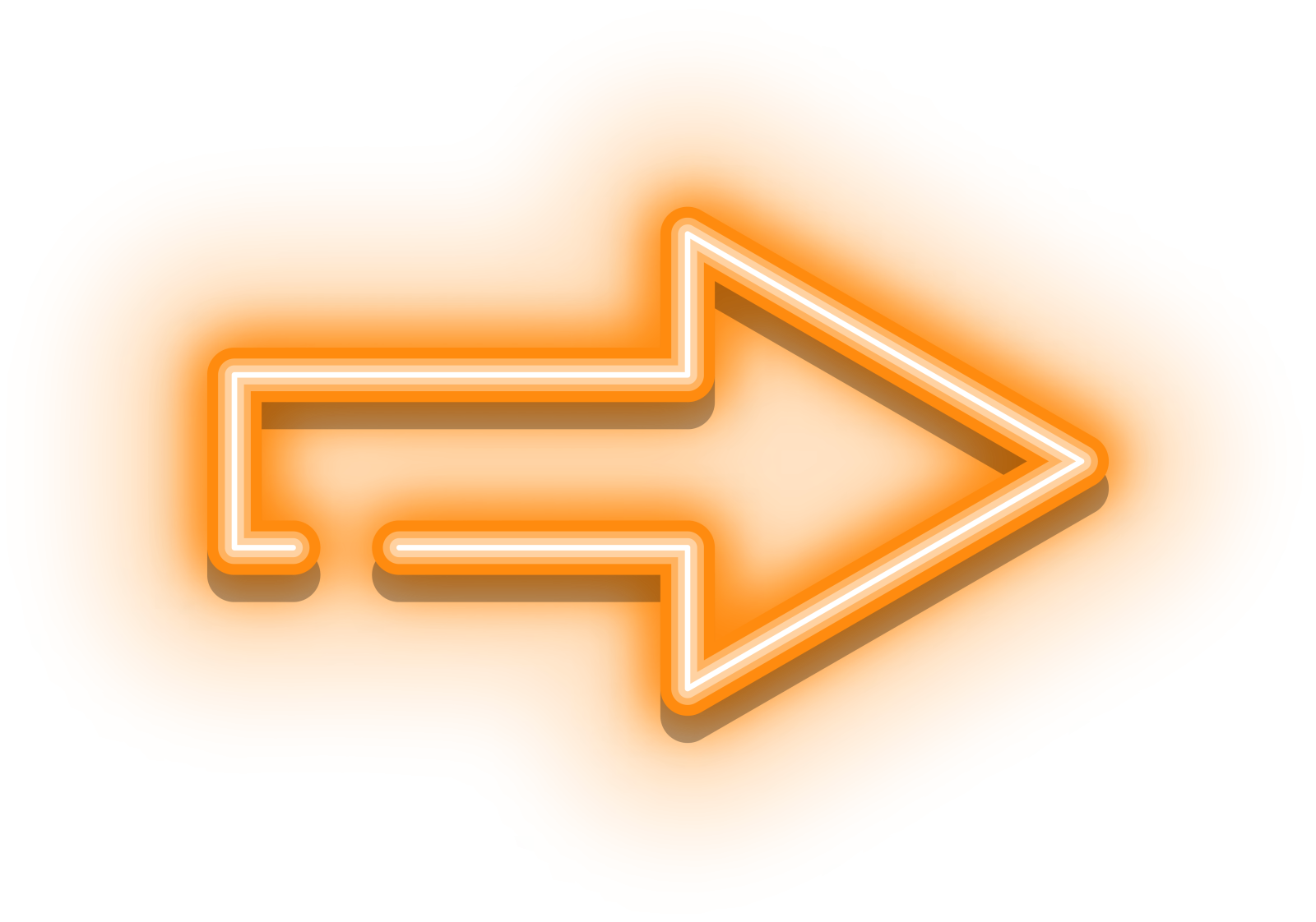 an orange glowing arrow icon with a white background