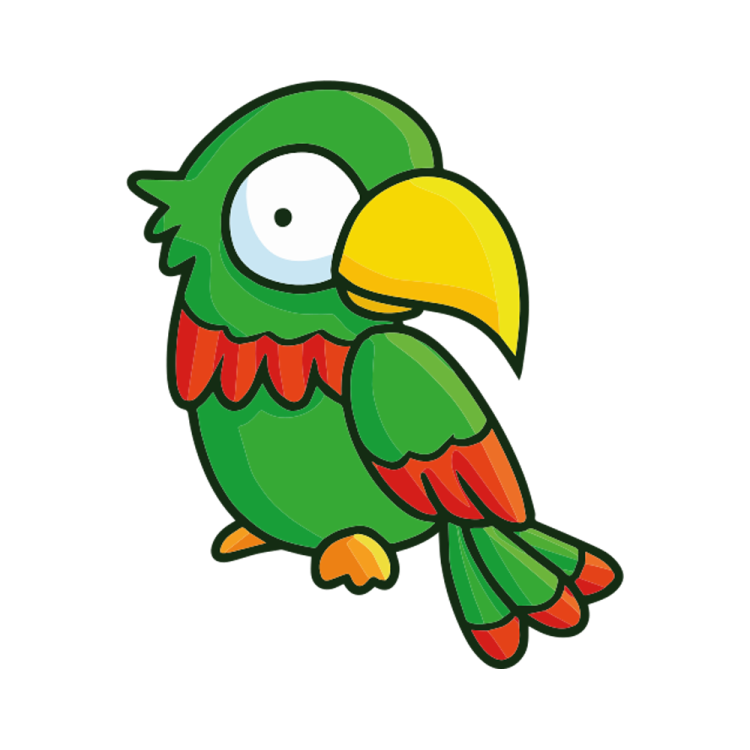 a green parrot sitting on top of a white background