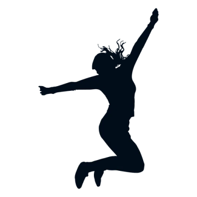 a silhouette of a woman jumping in the air