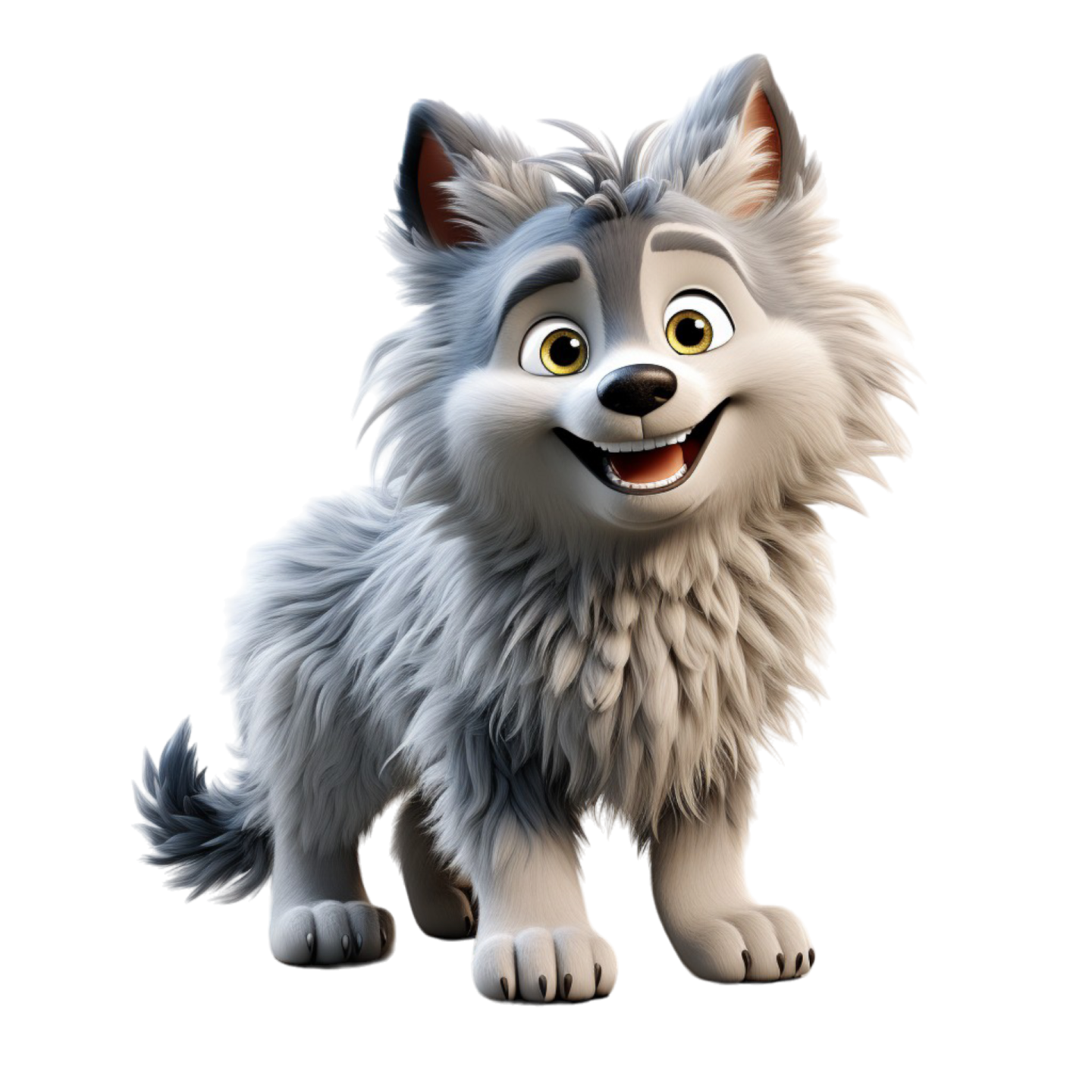 a cartoon wolf with big yellow eyes