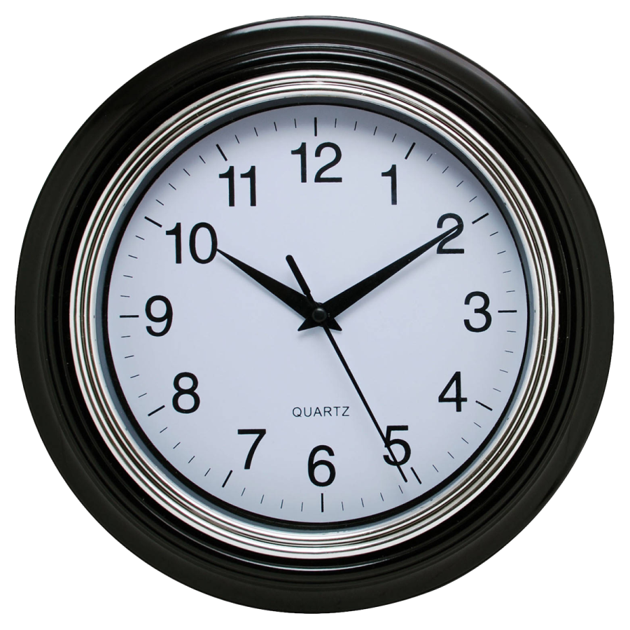 a black clock with white numbers on it