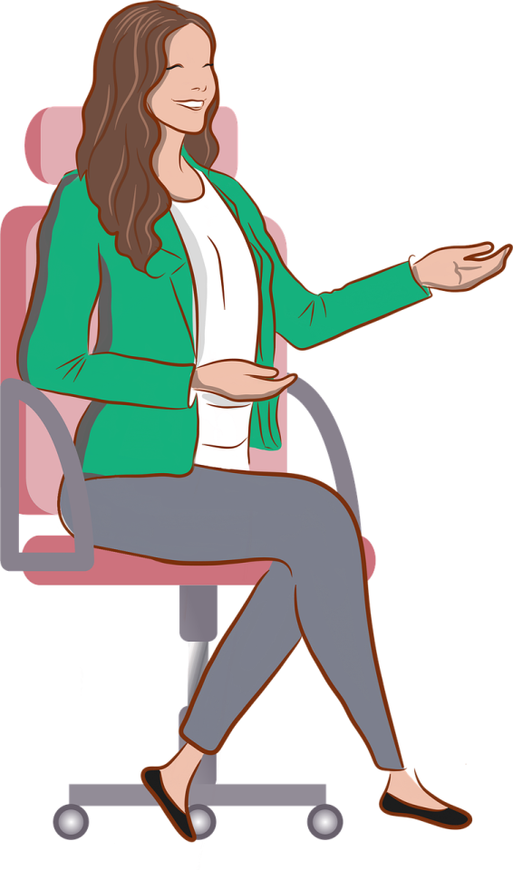 a woman sitting in an office chair
