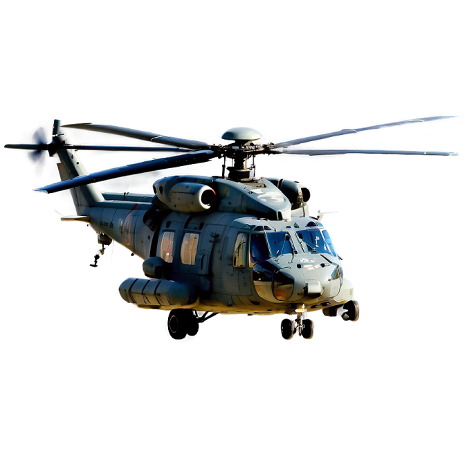 a military helicopter flying in the sky