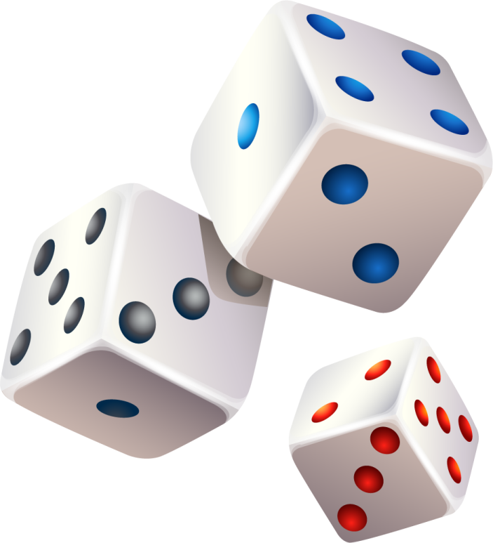 three dices with red and blue spots