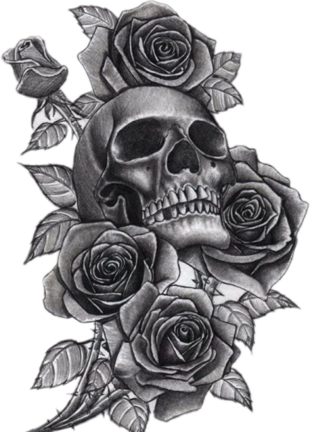 a skull and roses tattoo design