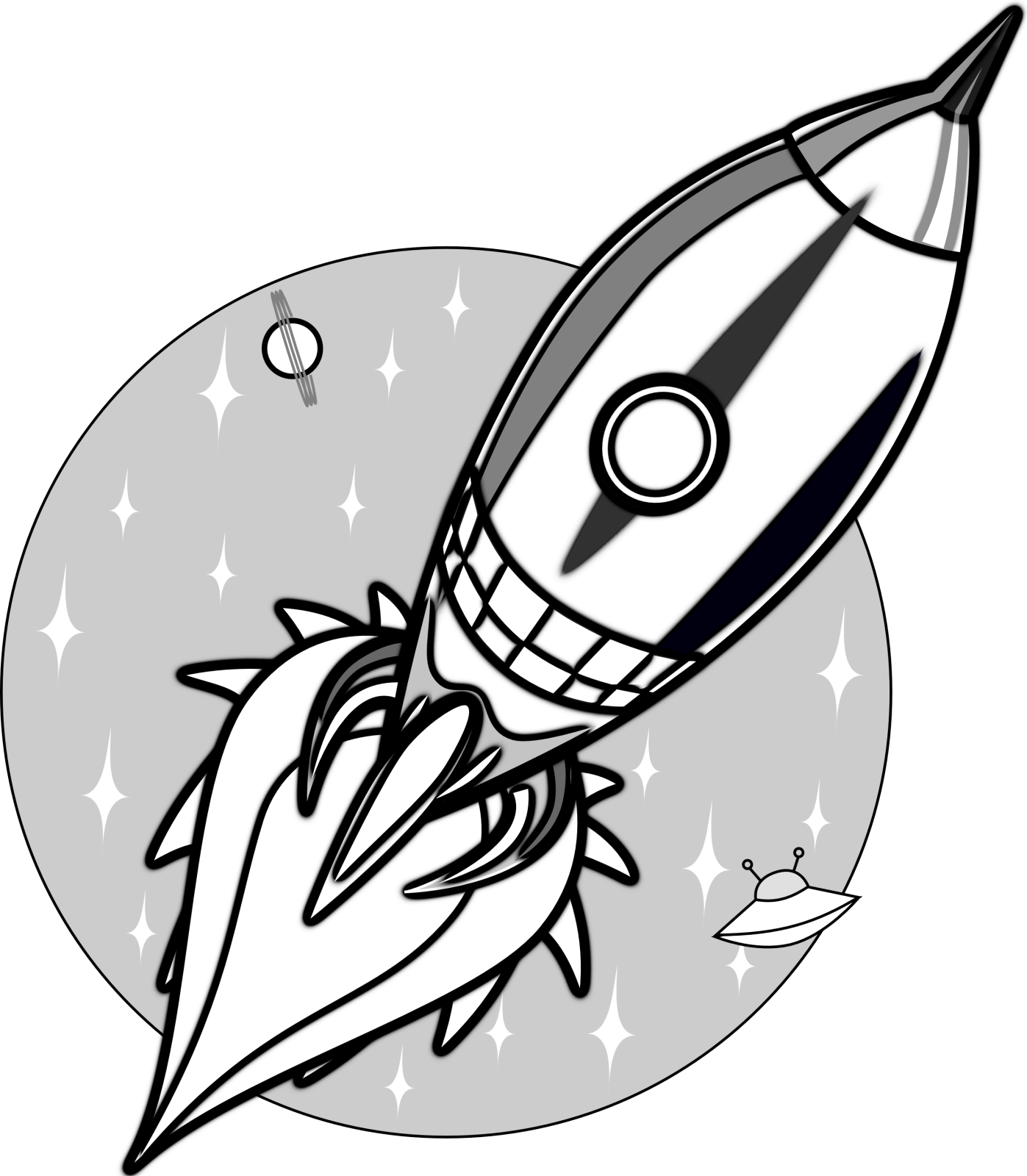 a rocket with stars in the background