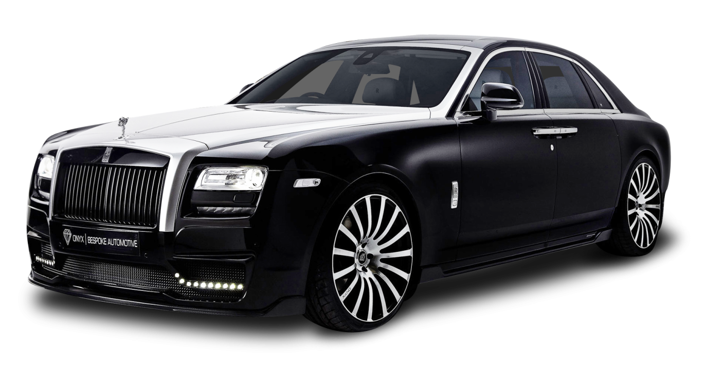 a black rolls royce on a white background