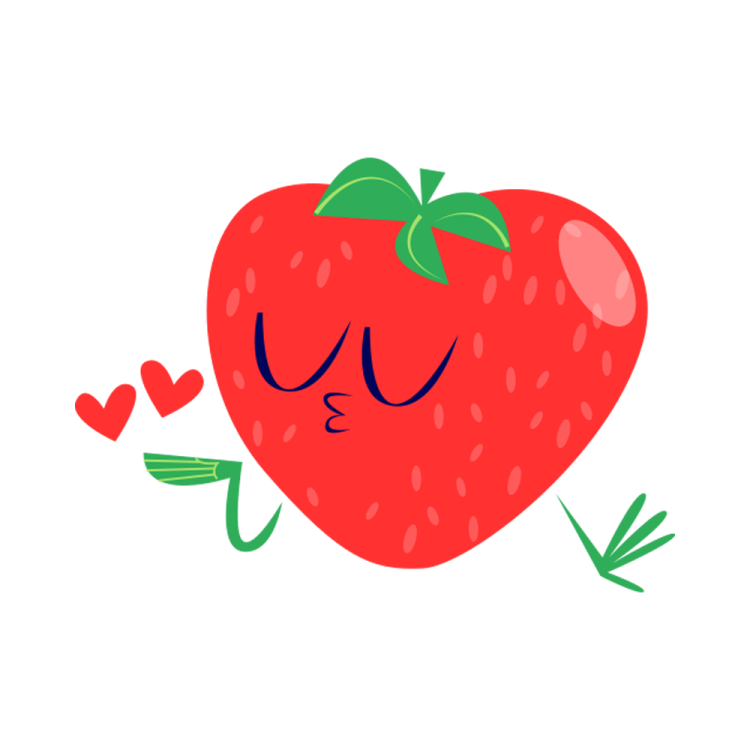 a red strawberry with a green leaf on it's head