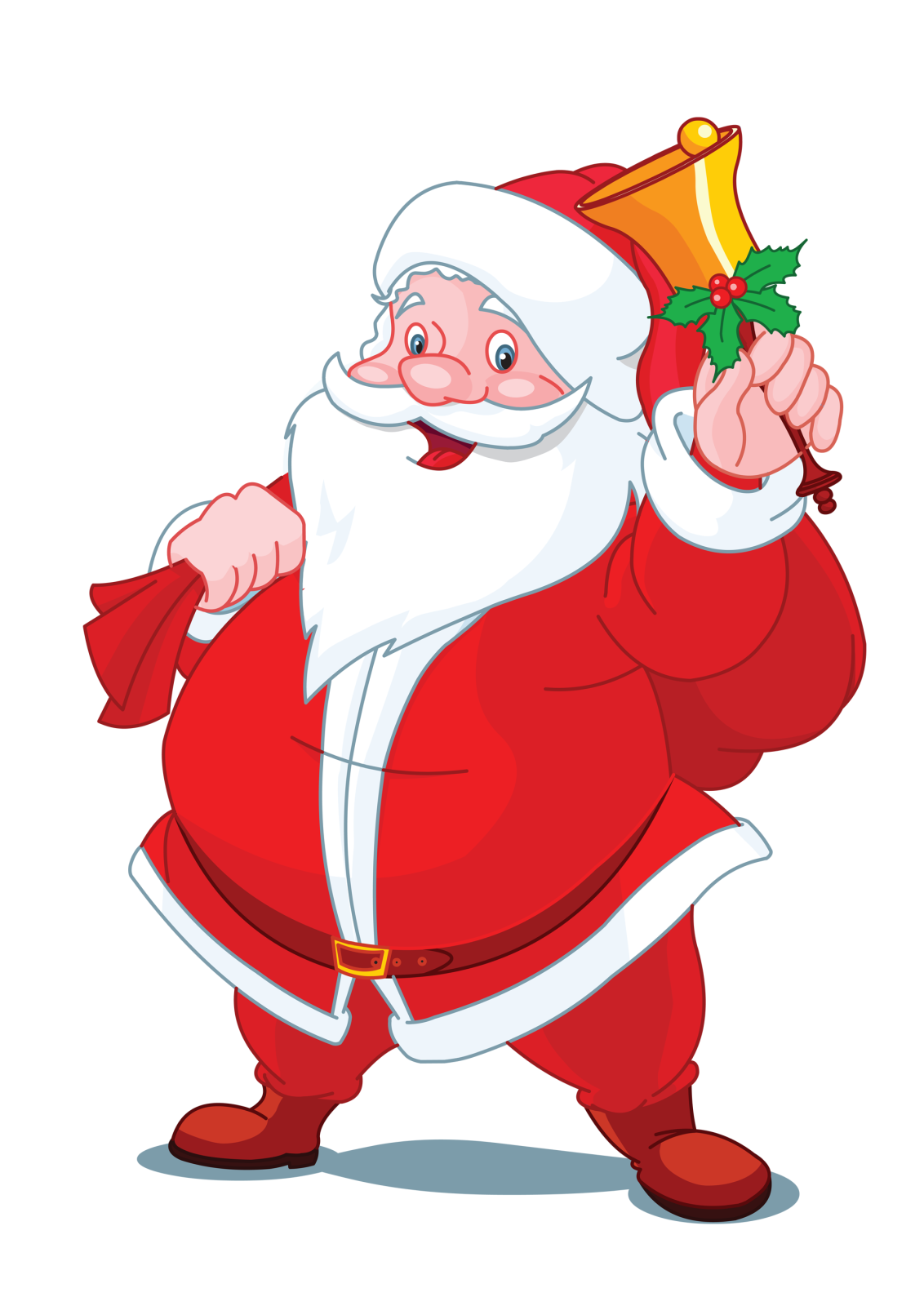 a cartoon santa claus holding a bell