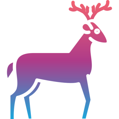 a purple and blue deer silhouetted on a white background