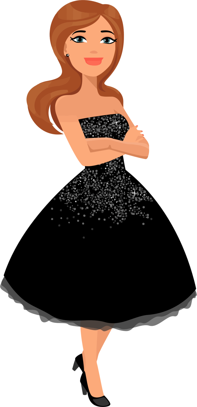 a woman in a black dress