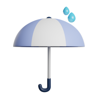 a blue and white umbrella with raindrops