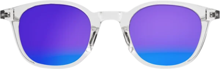 a pair of white sunglasses with blue mirrored lenses