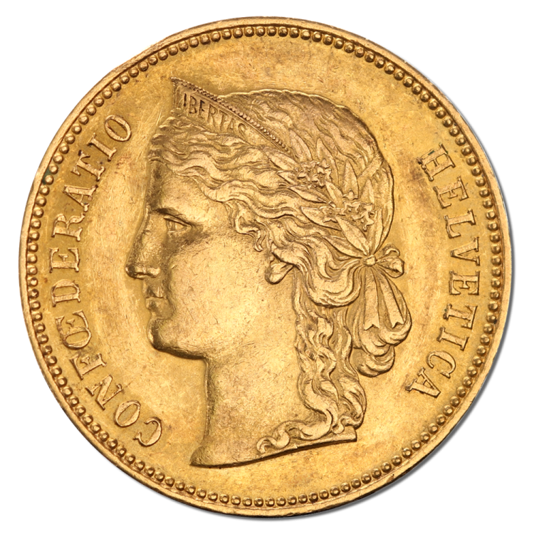 a gold coin with the head of a woman