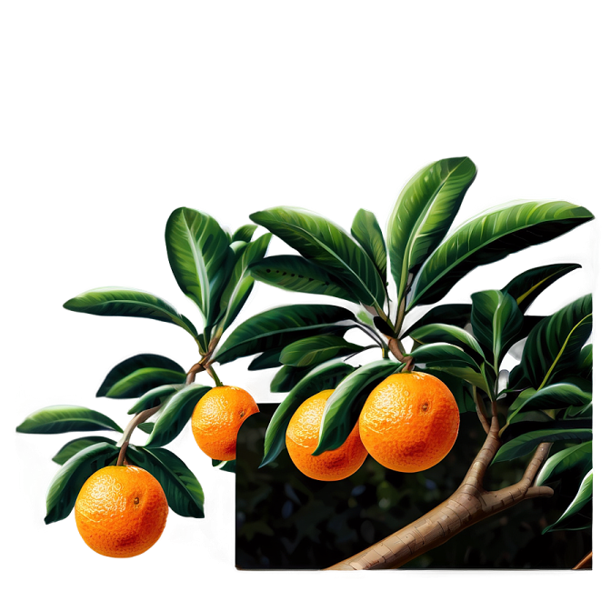 two oranges hanging on a tree branch