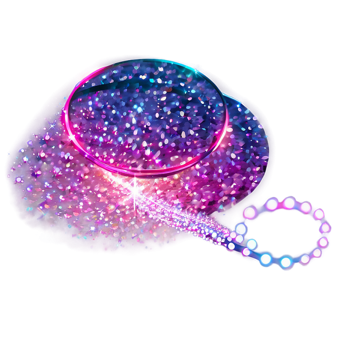 a pink and purple glitter ball with a chain around it