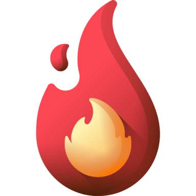 a red flame with a white background