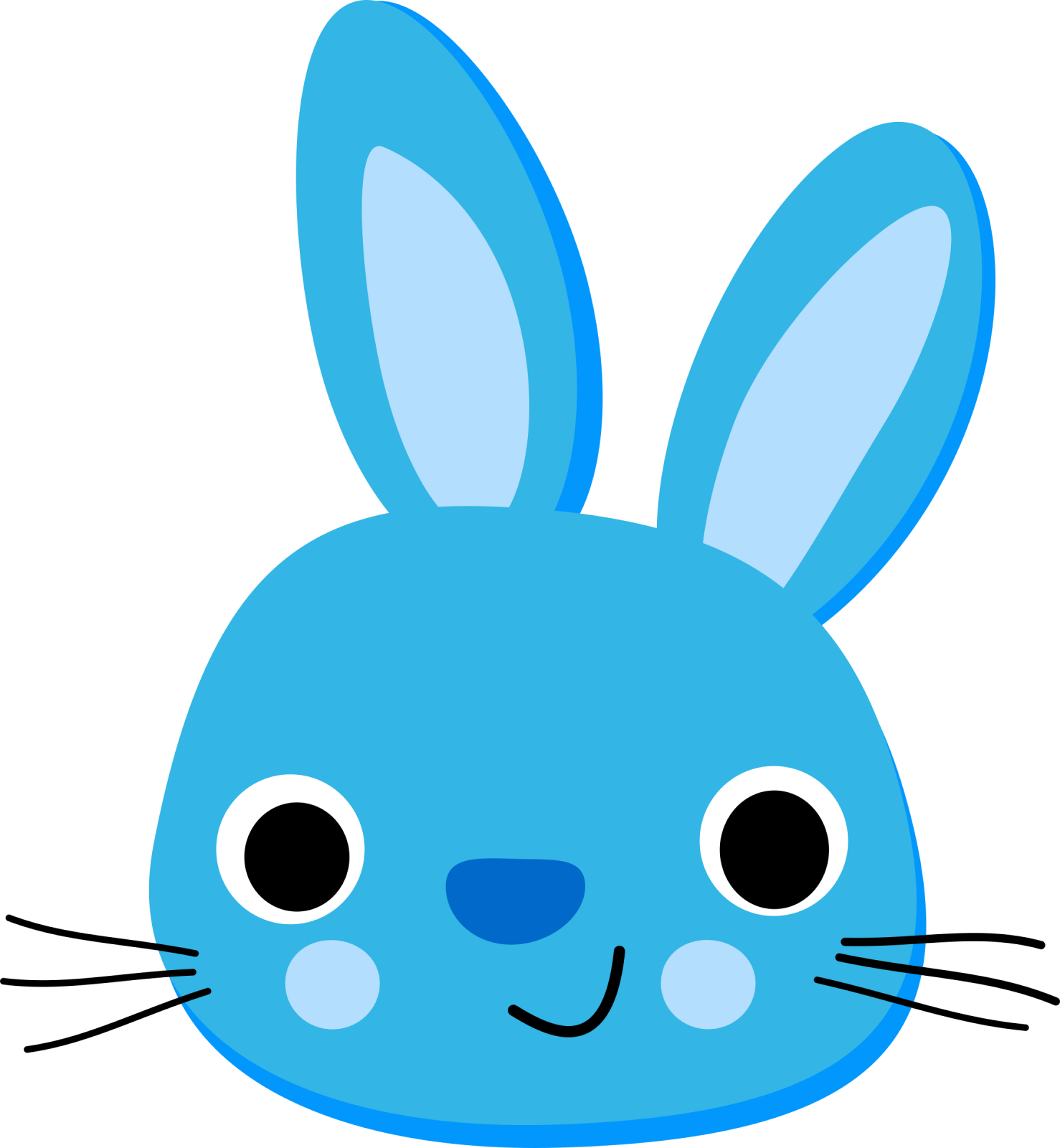 a blue bunny face with black eyes