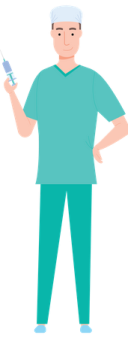 a man in scrubs holding a bottle