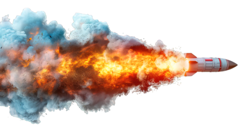 a rocket with smoke coming out of it
