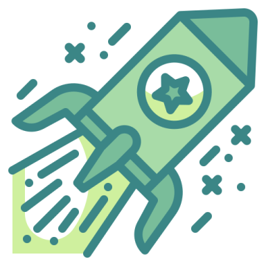 a green rocket with a star in the middle