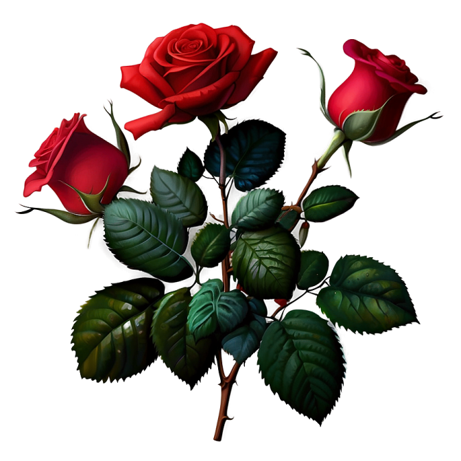 three red roses on a white background